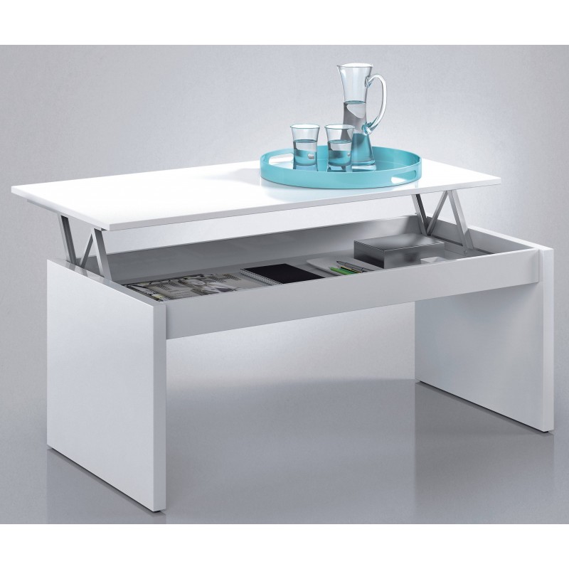 Mesa de centro elevable blanco brillo de 100x50 cm