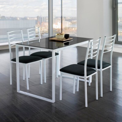 Conjunto mesa de cocina + 4 sillas  cristal negro