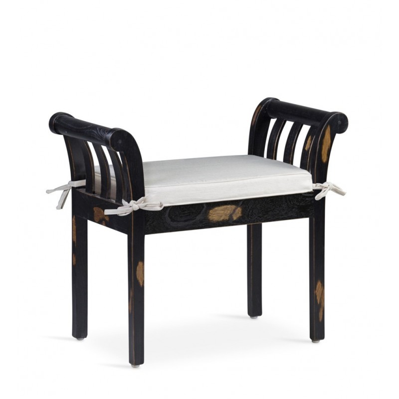 Banqueta Kyra de Madera Decapada Negra con cojín 65*37*65