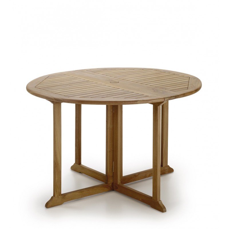 Mesa de Jardín o terraza redonda con 2 alas plegables de madera de teca