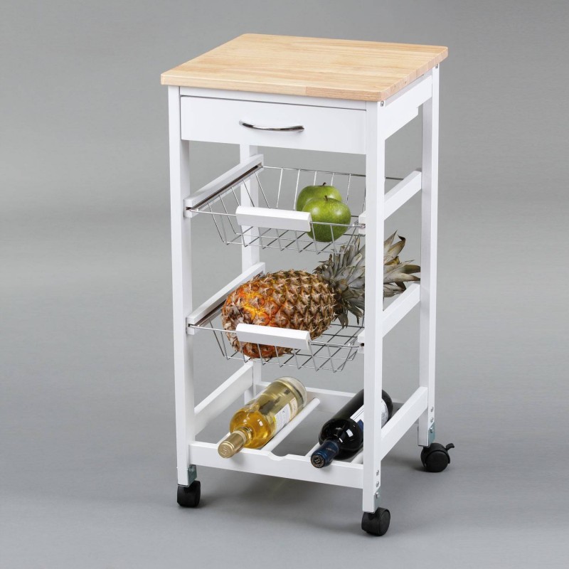 Carro de cocina con cestas + botellero madera de 37 cm.