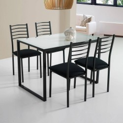 Conjunto de mesa de cocina + 4 sillas  cristal blanco