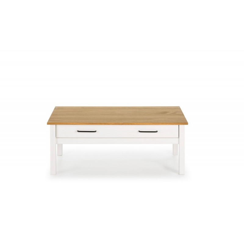 Mesa de Centro Claire 1 Cajón de Madera de Pino acabado Blanco / Cera de 100x55 cm