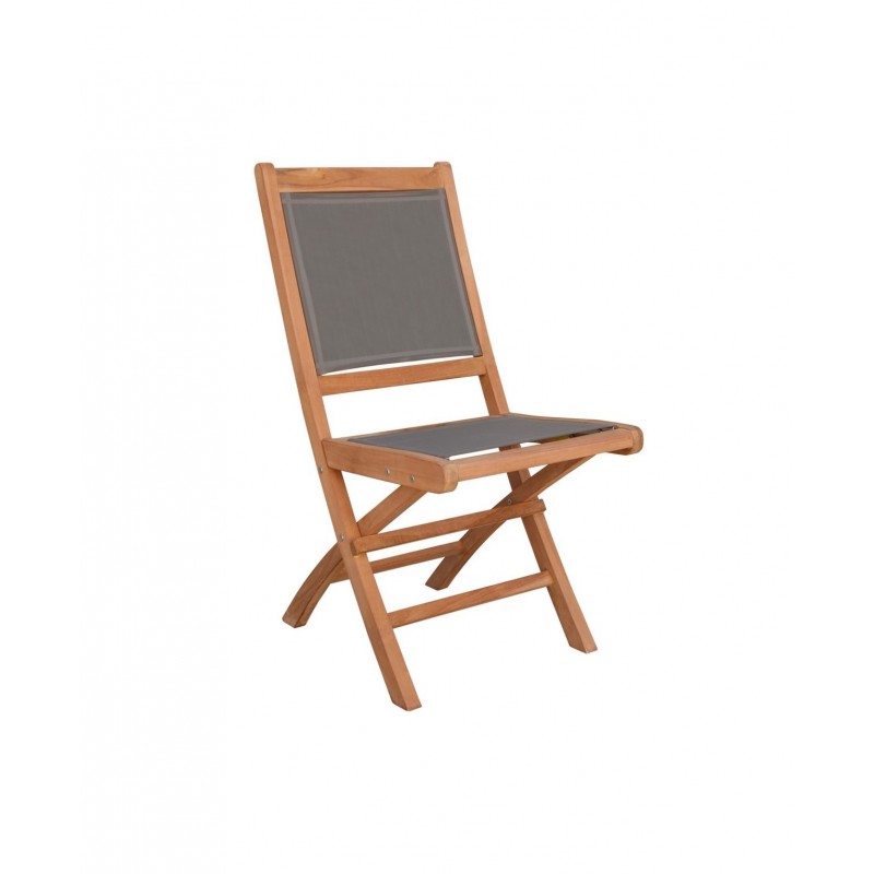 Silla jardín plegable de Madera de Teca y Tela Screen Gris de 46x60x90 cm
