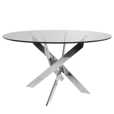 Mesa redonda Mark de cristal de pata cruzada Cromo de 120 cm