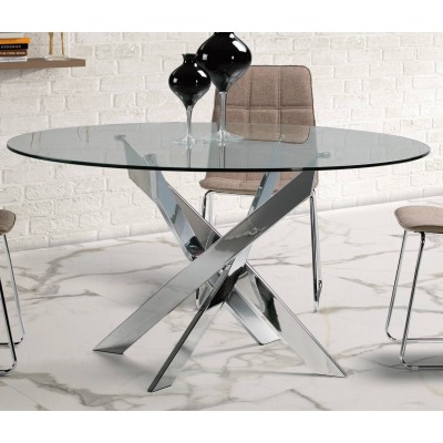 Mesa redonda Mark de cristal de pata cruzada Cromo de 120 cm