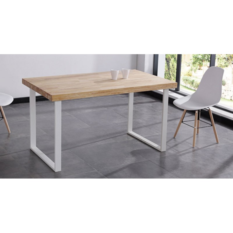Mesa Comedor Fija Kove de 140x80 de Madera Roble / Metal Blanco