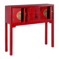 Consola Oriental 4P 3C Lacado Rojo 95x26x90 cm