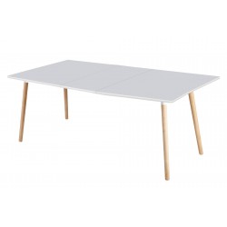 Mesa de Comedor Extensible Nórdica 140 x 90 cm Abierta con 1 extensible a 180 x90 cm. Blanco / Haya