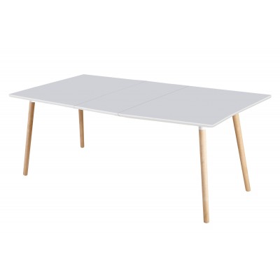 Mesa de Comedor Extensible Nórdica 140 x 90 cm Abierta con 1 extensible a 180 x90 cm. Blanco / Haya