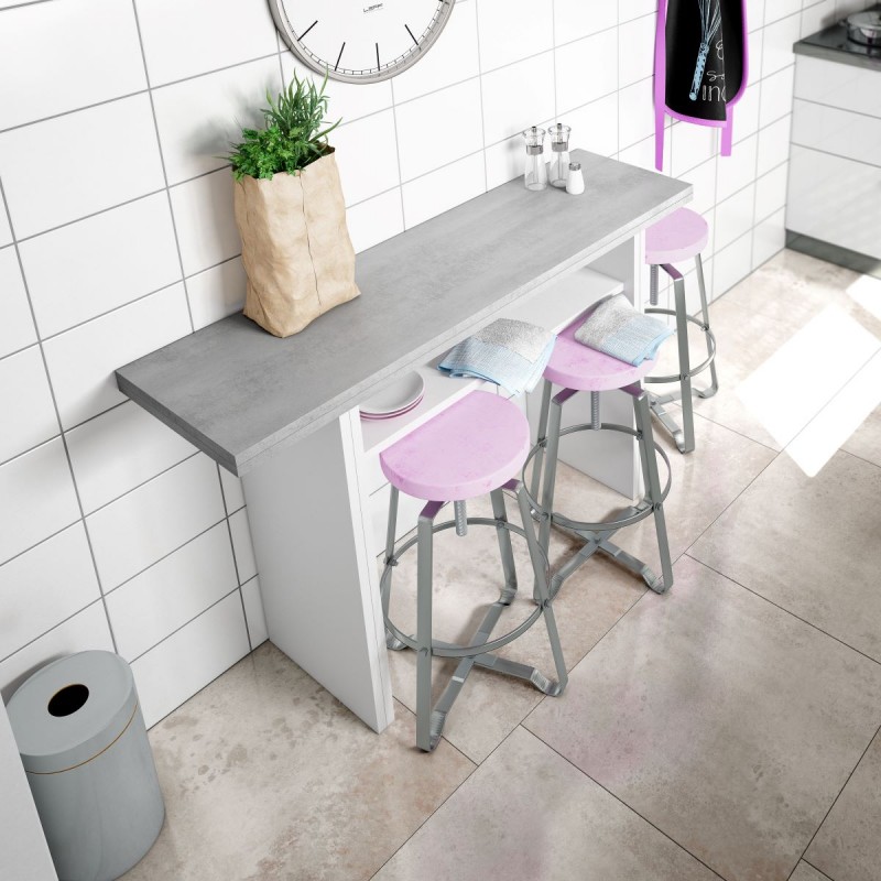 Mesa de cocina Consola de 120x35 desplegable Blanco / Cemento