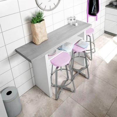 Mesa de cocina Consola de 120x35 desplegable Blanco / Cemento