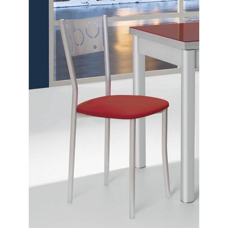 Silla de Cocina de aluminio y asiento tapizado en Símil Piel diseño.