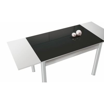 Mesa de Cocina Pisa 90x50 cm de Cristal Extensible abierta con 2 alas Negra