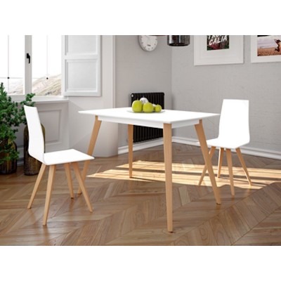 Mesa Veneto de Madera  de 113x70 cm Extensible a 155 cm. tipo Carro Blanco / Natural