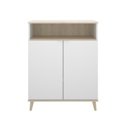 Mueble Auxiliar de cocina bajo en blanco y natural de estilo nórdico.