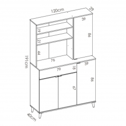 Mueble Auxiliar de Cocina color Blanco/Natural con 4P/1C