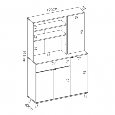Mueble Auxiliar de Cocina color Blanco/Natural con 4P/1C