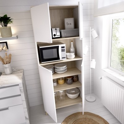 Mueble Auxiliar de Cocina Ada Blanco / Natural con 4 puertas y hueco