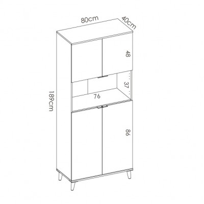 Medidas del Mueble Auxiliar de Cocina Ada Blanco / Natural con 4 puertas y hueco
