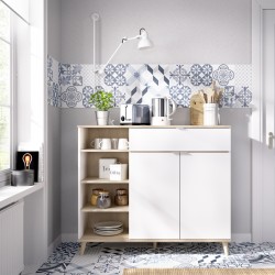 Mueble Auxiliar de Cocina Ada Blanco / Natural con 2 Puertas, Cajón y Estantería