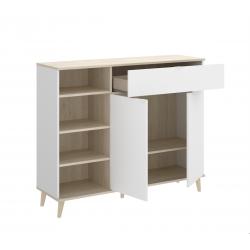 Mueble Auxiliar de Cocina Ada Blanco / Natural con 2 Puertas, Cajón y Estantería