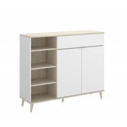Mueble Auxiliar de Cocina Ada Blanco / Natural con 2 Puertas, Cajón y Estantería