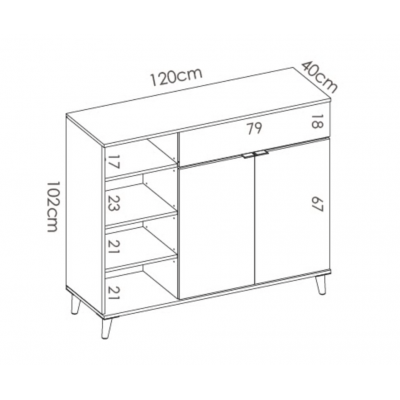 Medidas Mueble Auxiliar de Cocina Ada Blanco / Natural con 2 Puertas, Cajón y Estantería