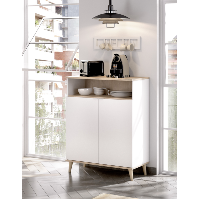 Mueble Auxiliar de cocina bajo en blanco y natural de estilo nórdico.