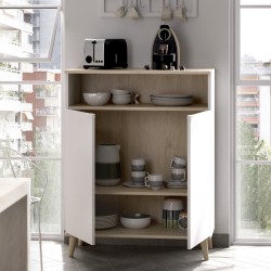 Mueble Auxiliar de Cocina Ada Blanco / Natural con 2  Puertas y Hueco