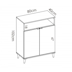 Medidas Mueble Auxiliar de Cocina Ada Blanco / Natural con 2  Puertas y Hueco