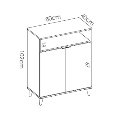 Medidas Mueble Auxiliar de Cocina Ada Blanco / Natural con 2  Puertas y Hueco