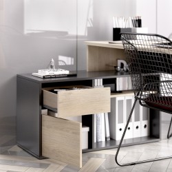 Mesa de oficina Dunia en L Color Roble Natural- Grafito