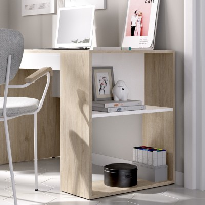 Mesa Escritorio Kayac con Estante y Cajón Natural / Blanco