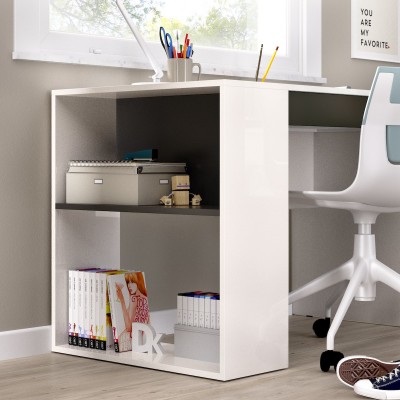 Mesa Escritorio Kayac con Estante y Cajón Blanco / Grafito