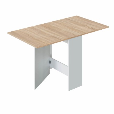 Mesa de cocina Flex de 78x31 alas abatibles Blanco / Roble Natural abierta las dos alas.