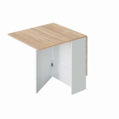 Mesa de cocina Flex de 78x31 alas abatibles Blanco / Roble Natural abierta 1 ala.