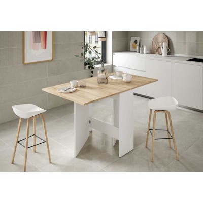 Mesa de cocina Flex de 78x31 alas abatibles Blanco / Roble Natural abierta las dos alas.