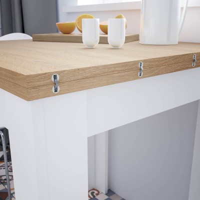 Detalle Mesa de Cocina Libro de 78x31 Blanco / Roble Natural