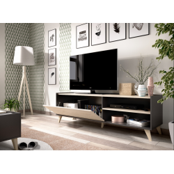 Mueble TV Oslo con Patas, Acabado Grafito / Roble Natural de 155x43x47 cm