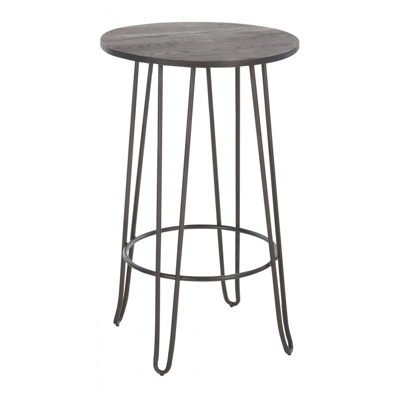 Mesa Alta Ronda de Metal y Madera, Redonda de 60 cm diámetro x 100 cm alto