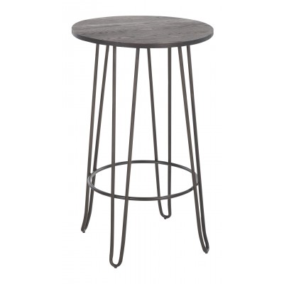 Mesa Alta Ronda de Metal y Madera, Redonda de 60 cm diámetro x 100 cm alto