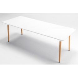 Mesa de Comedor Nórdica de 240x90 cm Extensible abierta con todos los extensibles a 200 x90 cm. Blanco / Haya