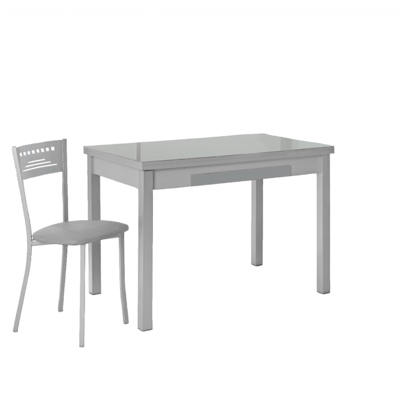 Mesa de Cocina Lana de 100x60 cm. de Cristal Extensible Gris