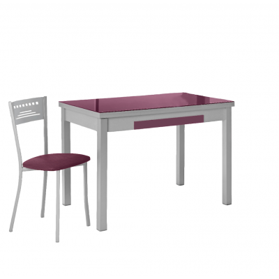 Mesa de Cocina Lana de 100x60 cm. de Cristal Extensible Berenjena