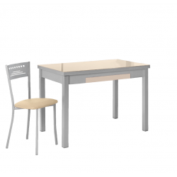 Mesa de Cocina Lana 90x50 cm. de Cristal Extensible a 140 con Cajón Beige