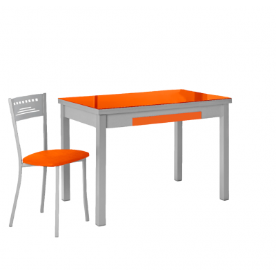 Mesa de Cocina Lana de Cristal Extensible de 90x50 cm. con Cajón Naranja