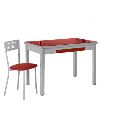 Mesa de Cocina Lana de Cristal Extensible de 90x50 cm. con Cajón Burdeos