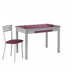 Mesa de Cocina Lana de Cristal Extensible de 90x50 cm. con Cajón Berenjena