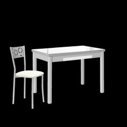 Mesa de Cocina de Cristal Pisa con Cajón y Extensible de 100x60 cm. a 150 cm. Blanca